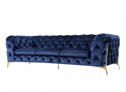 Sofa Chesterfield Couch Upholstery XXL Suite Fabric 3+3 Designer Couches Blue